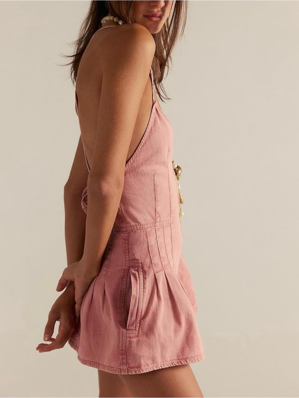 Pink Denim V-Neck Romper - Picture 3 of 5